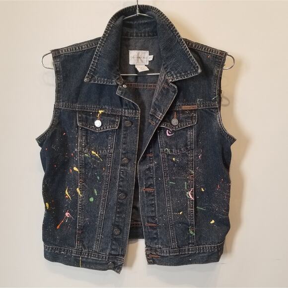 Calvin Klein Denim Vest Painted Comfortable Sleeveless Breathable Women's Size S - Picture 2 of 15